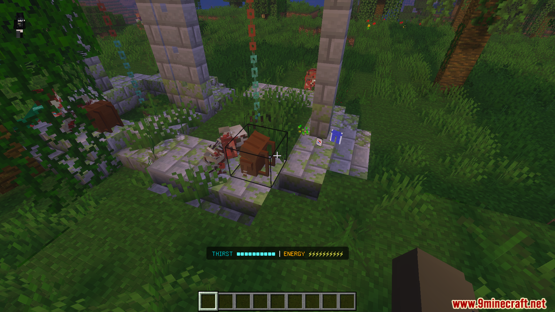 The Walking Zed Addon Screenshot 5 Player exploring custom ruins showing the new thirst and energy survival system