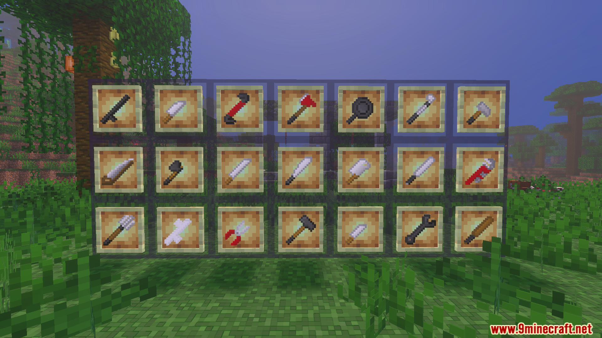 The Walking Zed Addon Screenshot 8 Display of various melee weapons in item frames