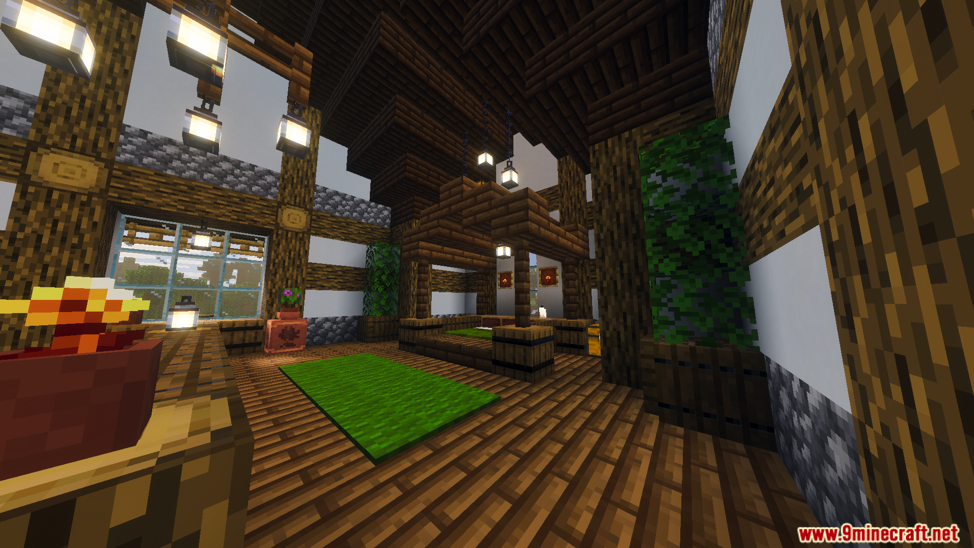 Tiny Takeover Farmstead Map Screenshot 4 Spacious farmhouse bedroom featuring a wooden canopy bed and bright hanging lanterns
