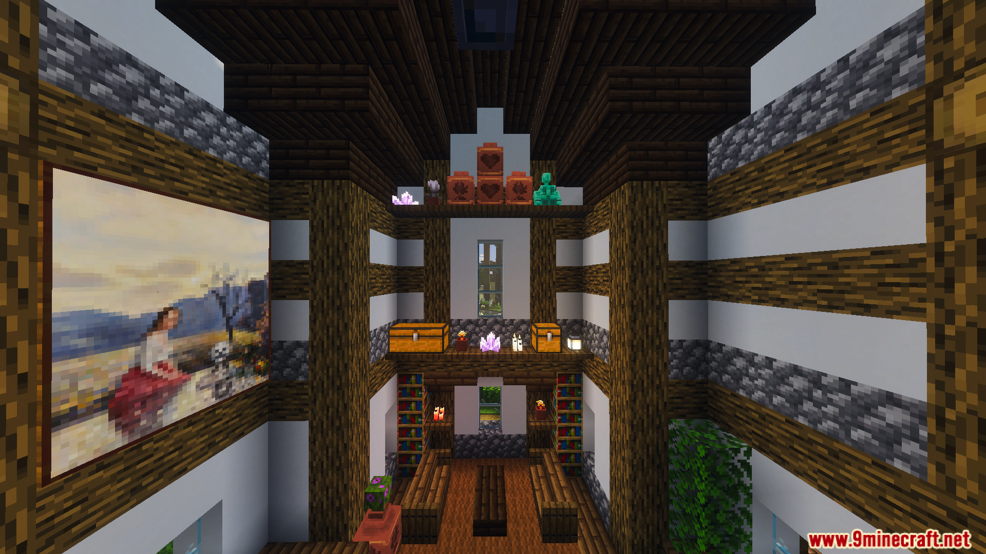 Tiny Takeover Farmstead Map Screenshot 5 Interior of a cozy farmhouse with a large painting and wooden bookshelves