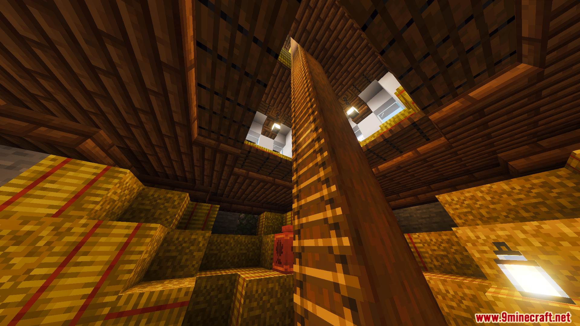 Tiny Takeover Farmstead Map Screenshot 10 Inside a barn with stacked hay bales and a tall wooden ladder