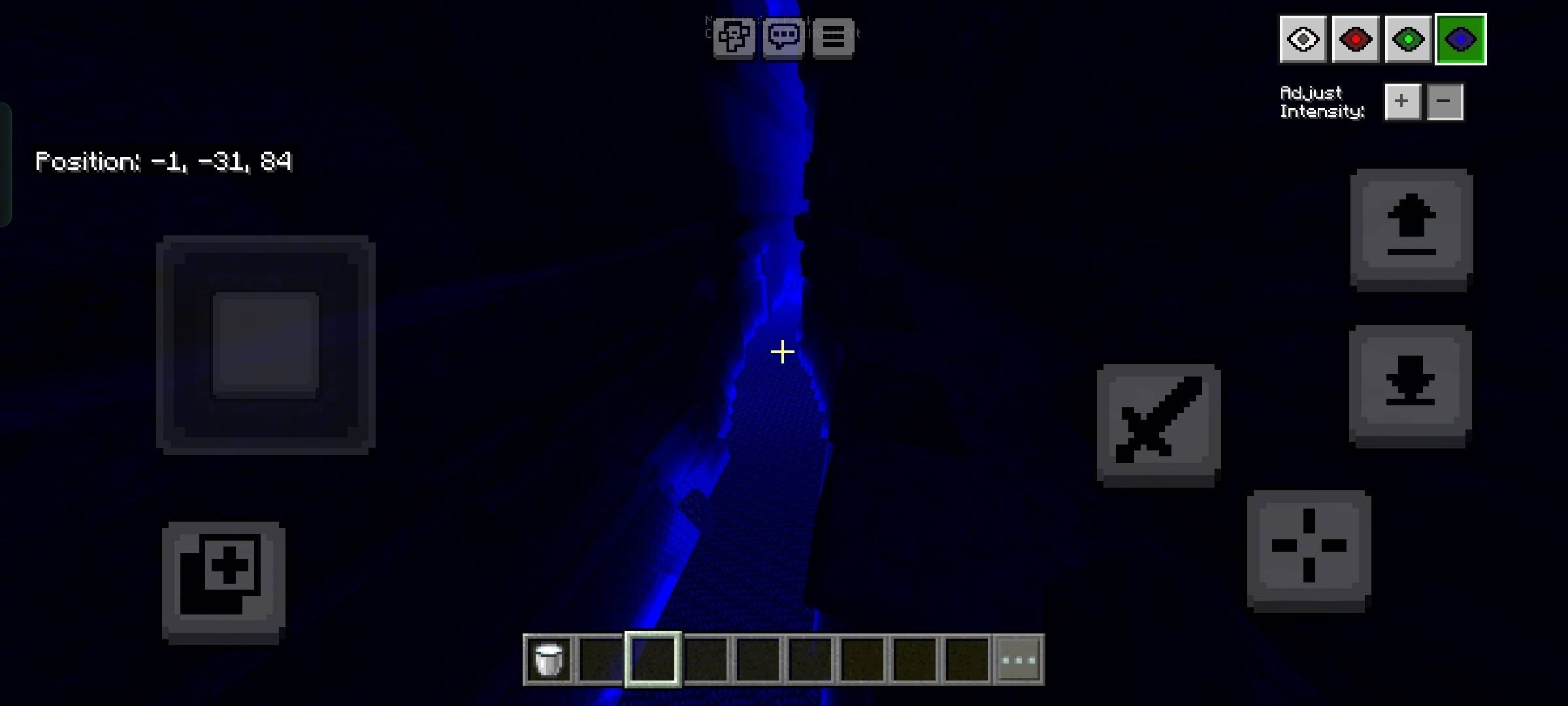Toggle Night Vision Shader Screenshot 3 Toggle Night Vision Shader menu showing a blue light filter in a ravine