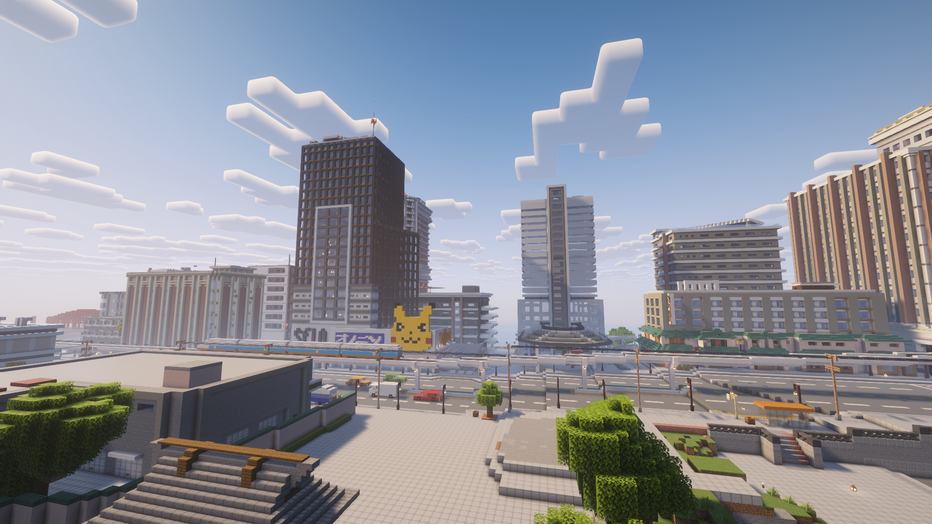 Tokyo Inspired City Map Screenshot 2 Modern city skyline featuring tall skyscrapers elevated train tracks and pixel art