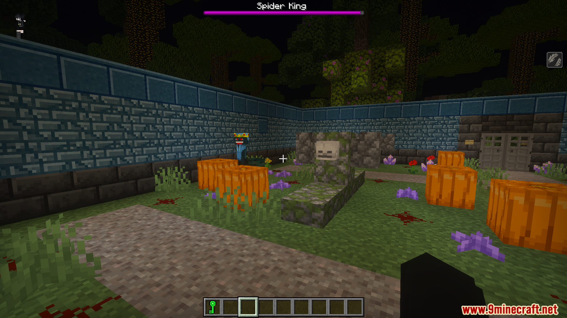 Player facing the Spider King boss in the Twilight Abyss Dimension dungeon arena