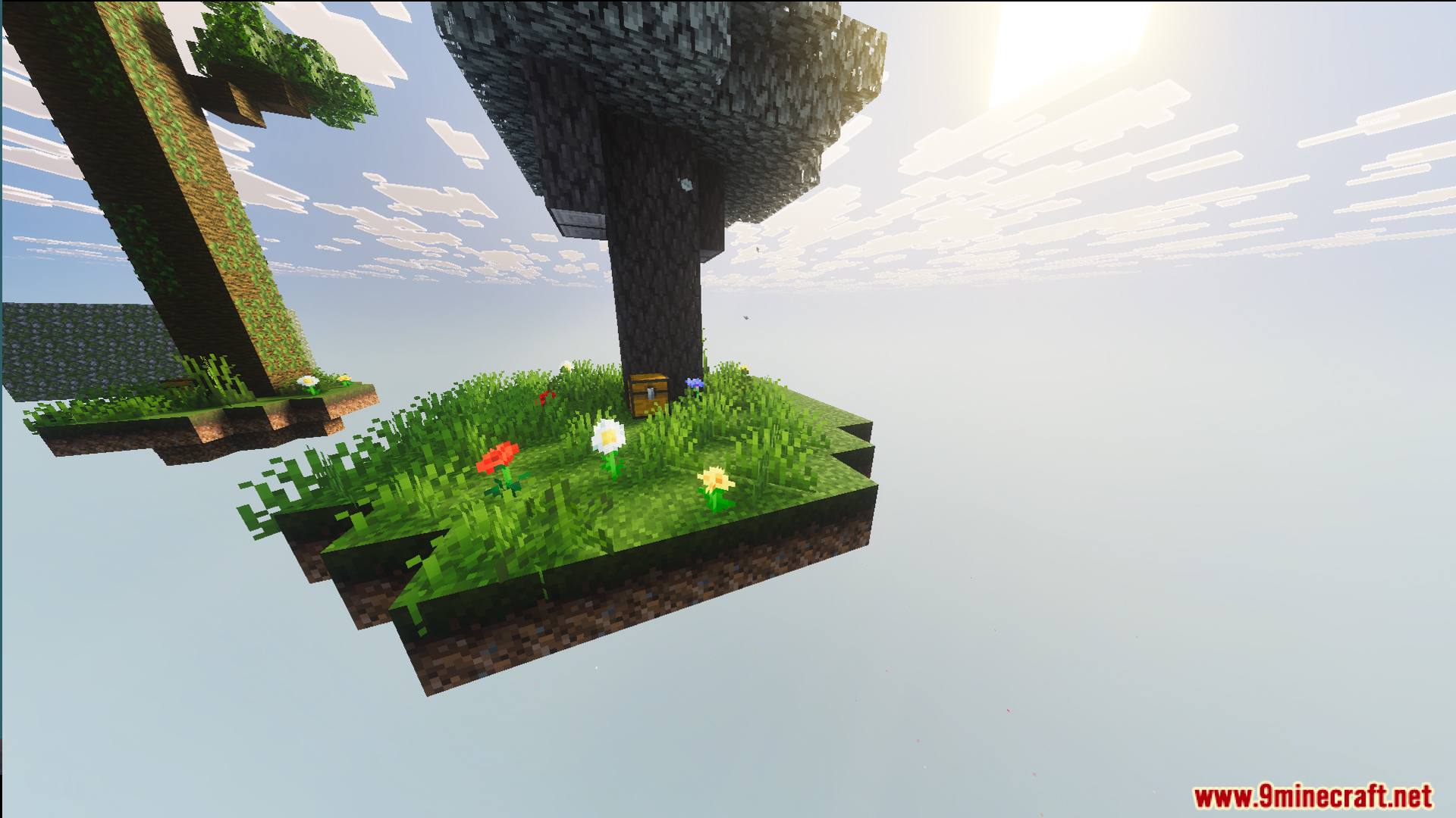 Ultimate Skyblock Adventure Map Screenshot 7 Floating islands with trees and flowers in the Ultimate Skyblock Adventure Map