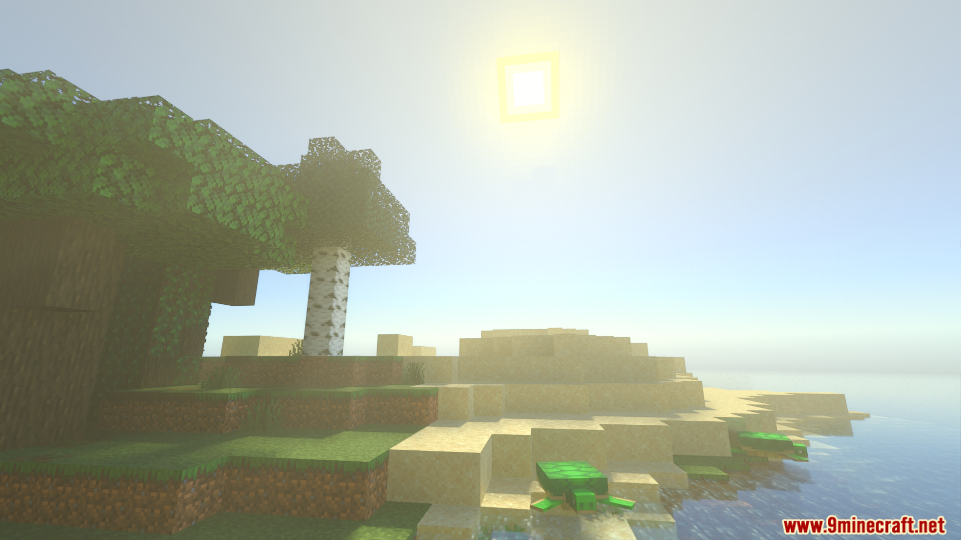 Vanilla RTX Opus Shader Screenshot 2 Ray traced graphics showing realistic lighting and shadows on a Minecraft beach