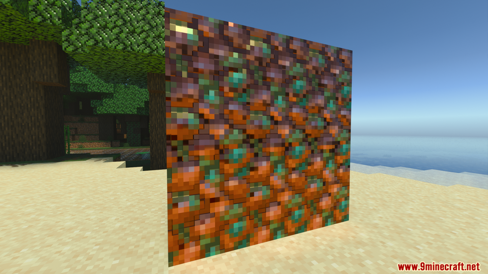 Vanilla RTX Opus Shader Screenshot 6 Detailed raw copper blocks showing realistic depth and bumpy surfaces using normal maps