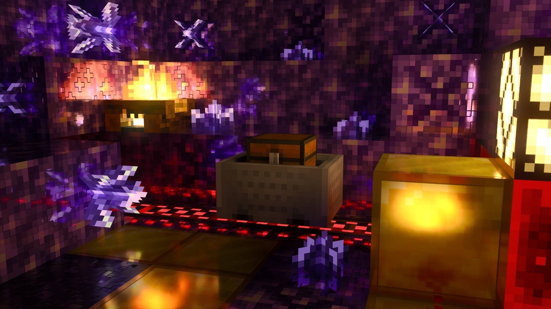 Vanilla RTX Texture Pack Screenshot 7 Vanilla RTX Texture Pack adds beautiful lighting to amethyst crystals and a minecart