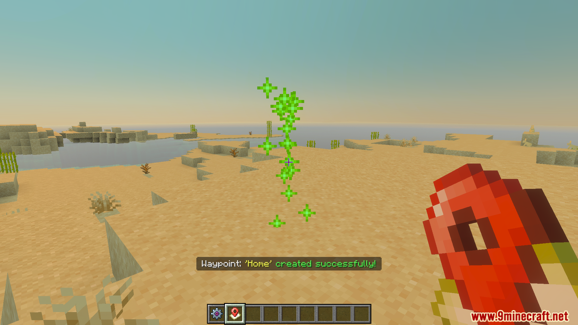 Player creates a waypoint named Home in a desert biome