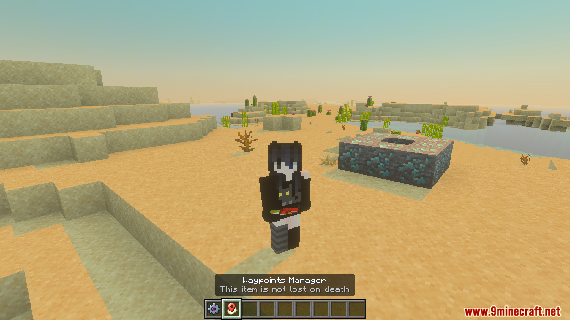 Player holding the waypoints manager item which is not lost on death