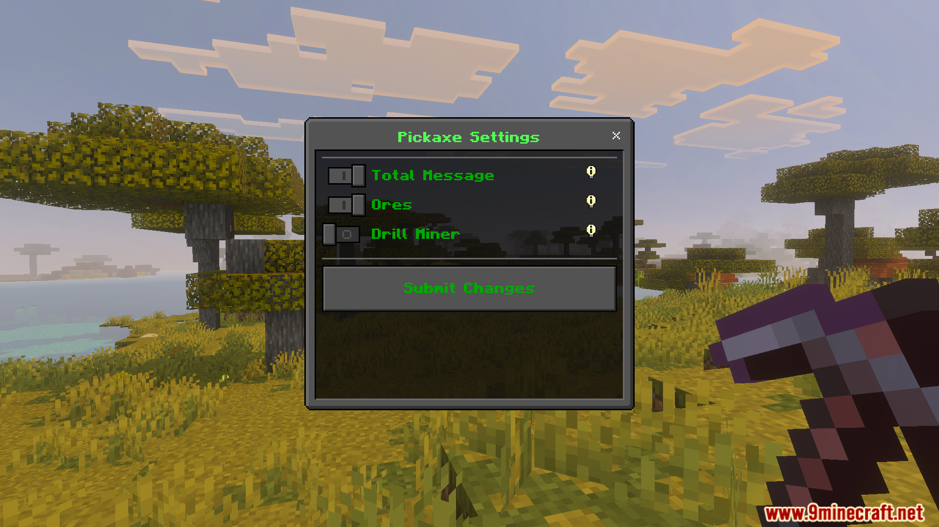 VeinMiner Tree Capitator Addon Screenshot 6 Pickaxe settings menu for the VeinMiner Tree Capitator Addon configuration in game