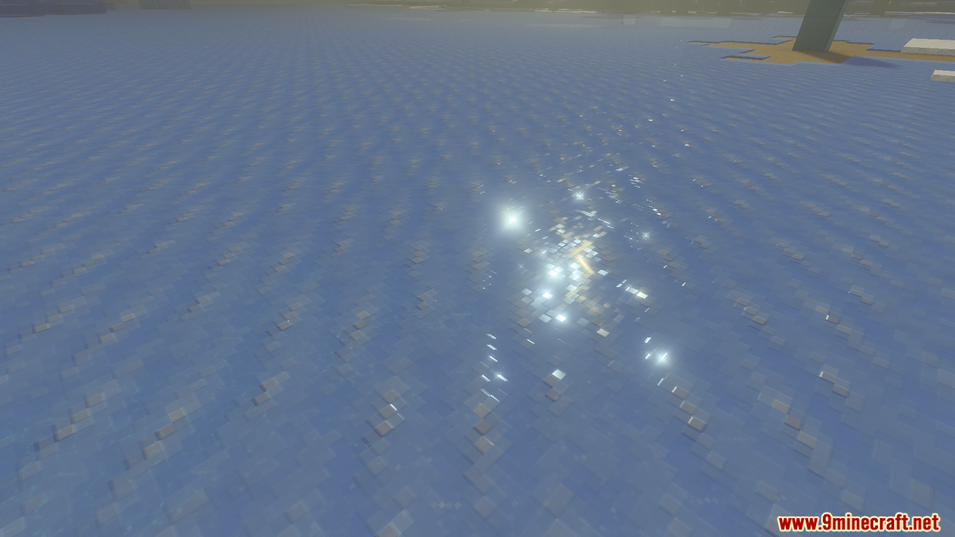 Realistic light reflections shining on the clean water surface