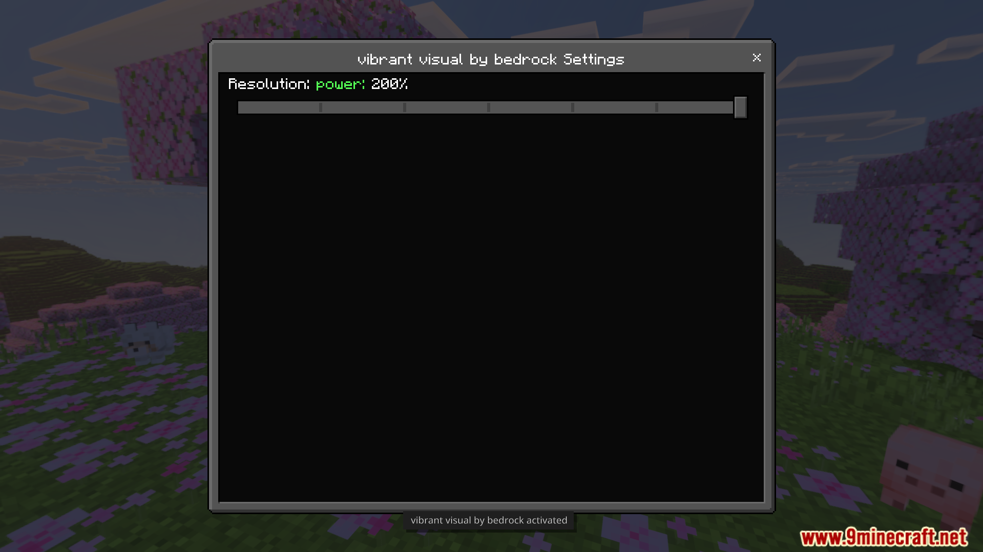 Vibrant Visual Shader Screenshot 1 Settings menu for the vibrant visual shader showing resolution power at maximum