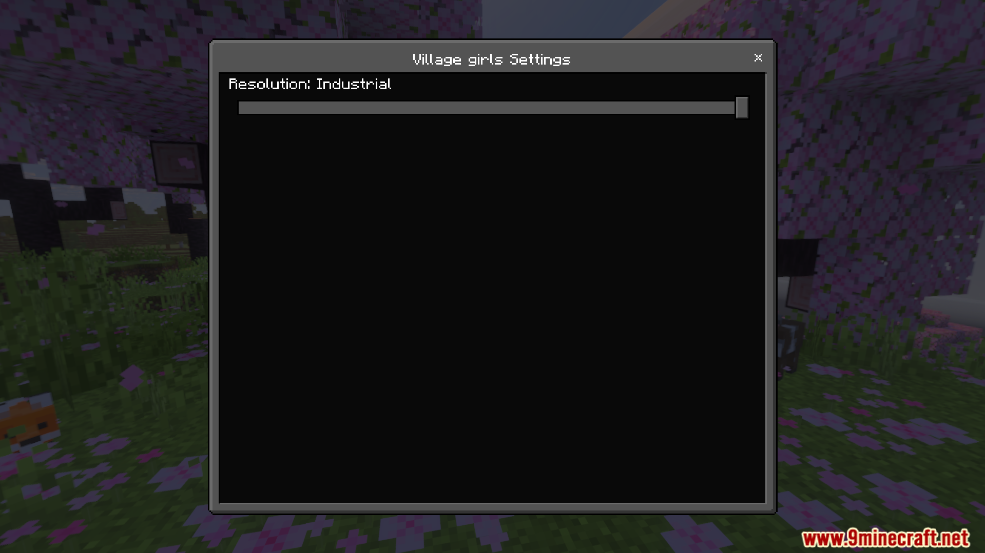 Village Girls TP Texture Pack Screenshot 2 Settings menu with a slider for the optional industrial resolution style
