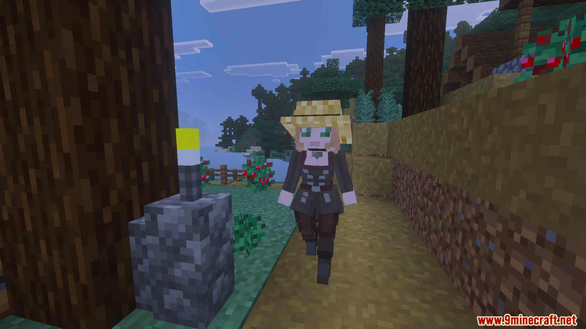 Village Girls TP Texture Pack Screenshot 3 Village Girls Texture Pack shows a female villager walking near a torch