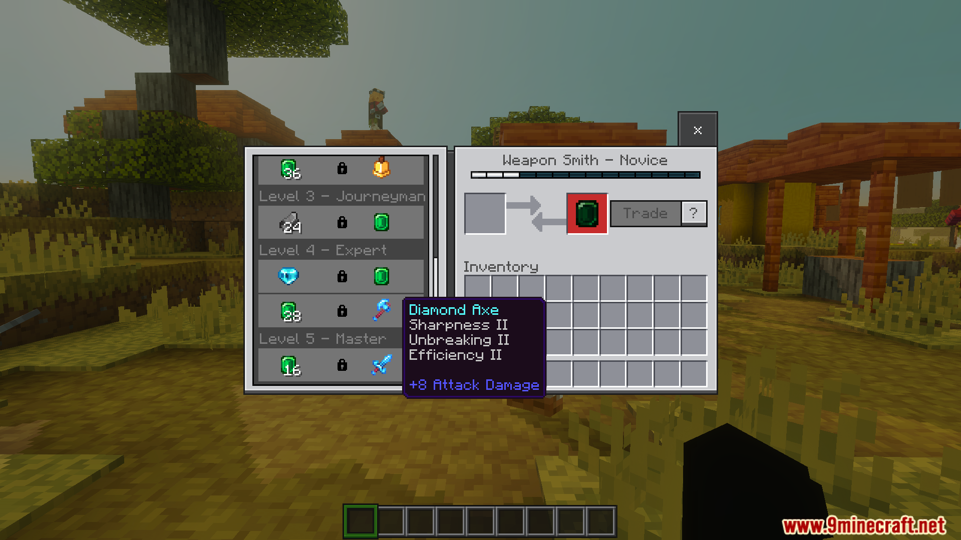 Villager Trades Preview Unlocker Texture Pack Screenshot 5 Villager trading menu showing all locked trades from level two to five instantly