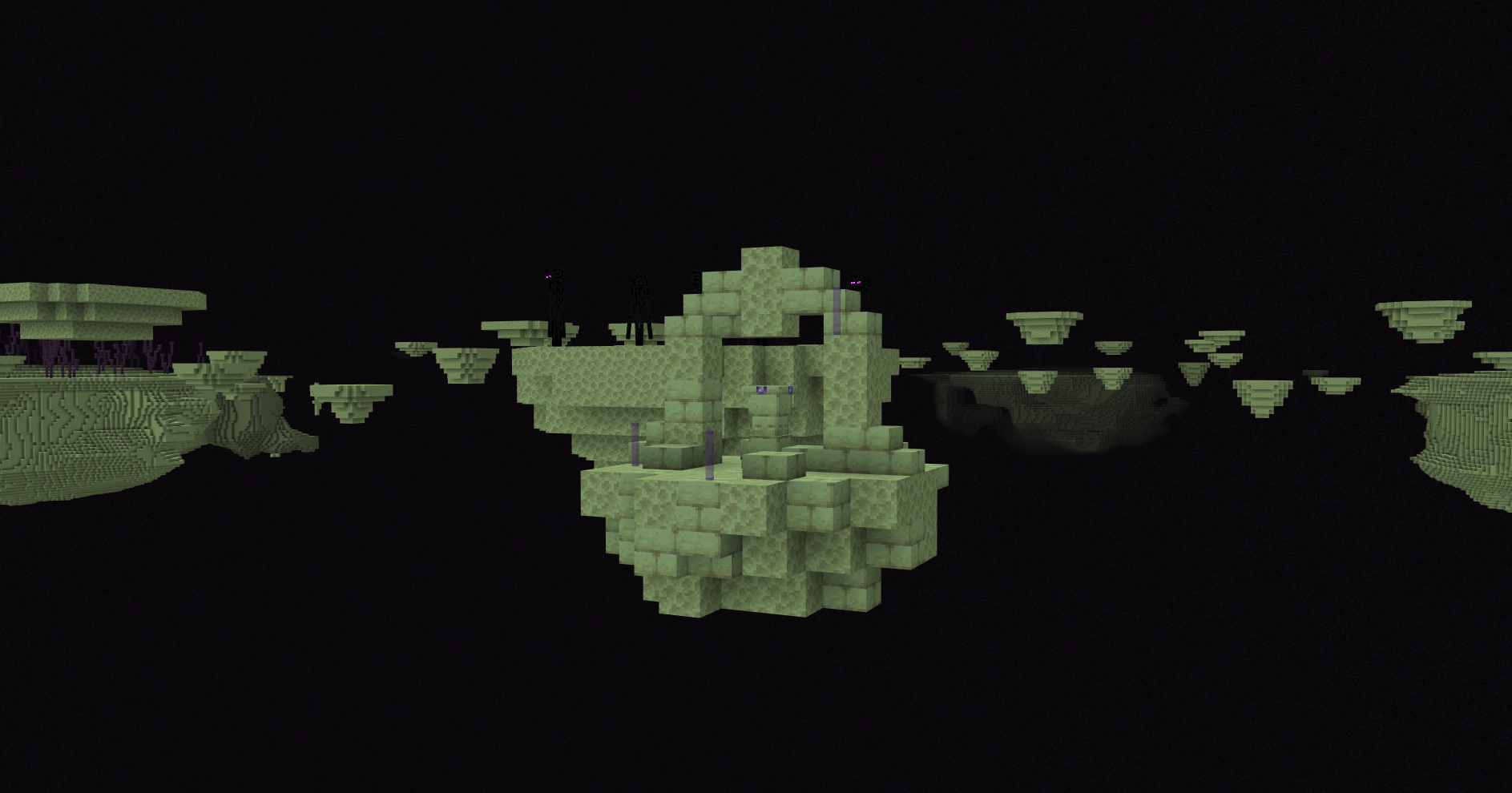 Floating end stone shrine with a waystone located in the dark End dimension