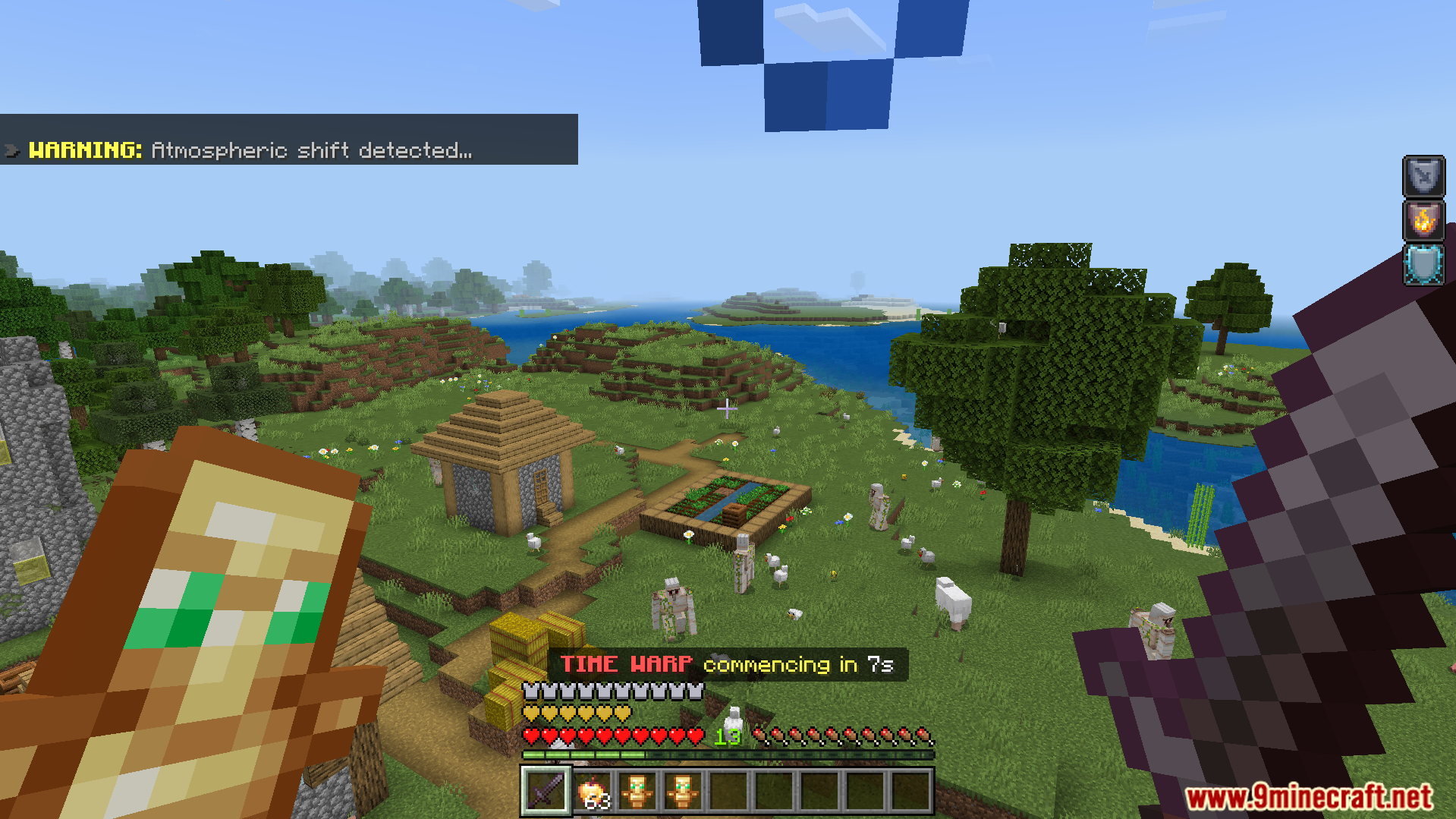 World Shift Dynamic Events Addon Screenshot 6 Player overlooking a village as a time warp event is about to start