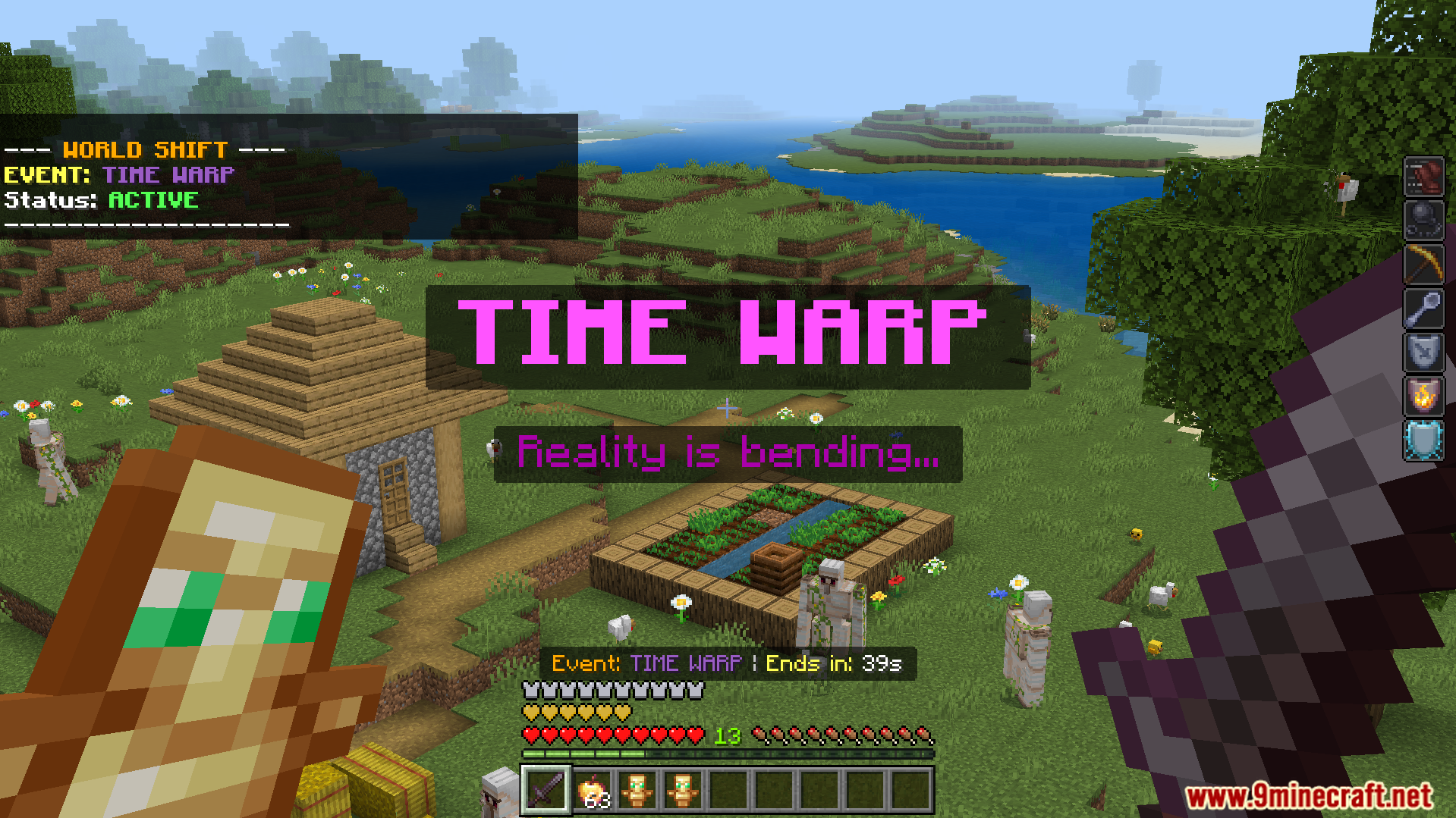 World Shift Dynamic Events Addon Screenshot 7 Minecraft player holding a totem during a time warp event with bending reality