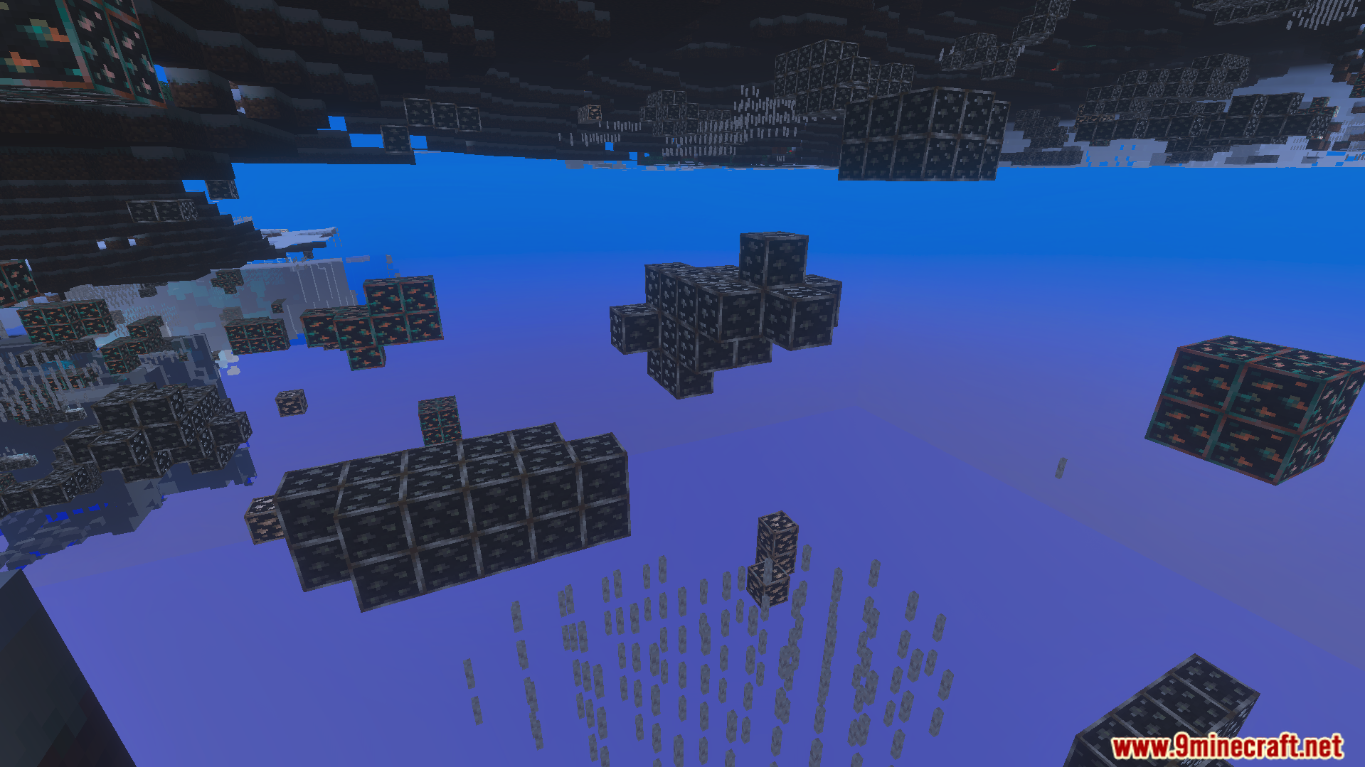 XRAY Night Vision Texture Pack Screenshot 1 XRAY Night Vision Texture Pack showing various ores floating in a blue void