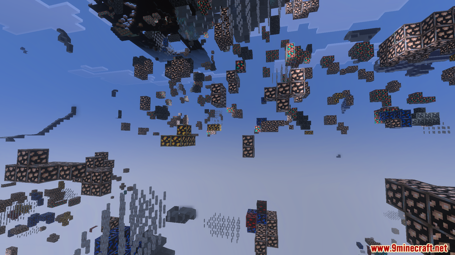 Valuable ores highlighted with bright outlines visible through solid stone blocks while mining
