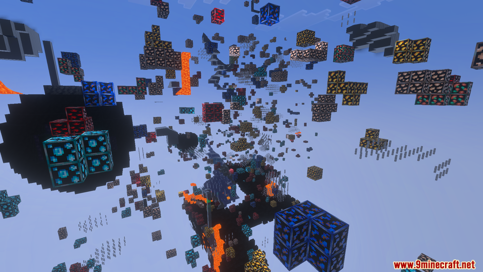 Valuable ores and lava flows are clearly visible through solid stone walls